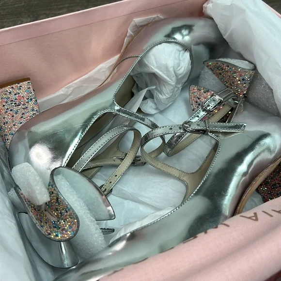 Sophia Webster Lilia Mid Mary Jane Silver Heels – Crystal Bow Block Heel – 39 - Picture 14 of 16